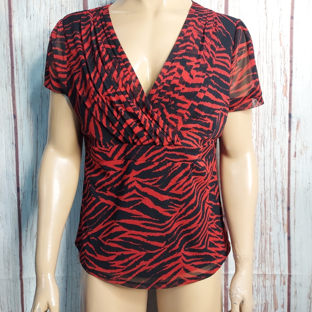 Rafaella Animal Print V Neck Blouse
